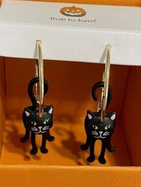 True To Form Black Cat Hoop  Earrings Bnib Te M